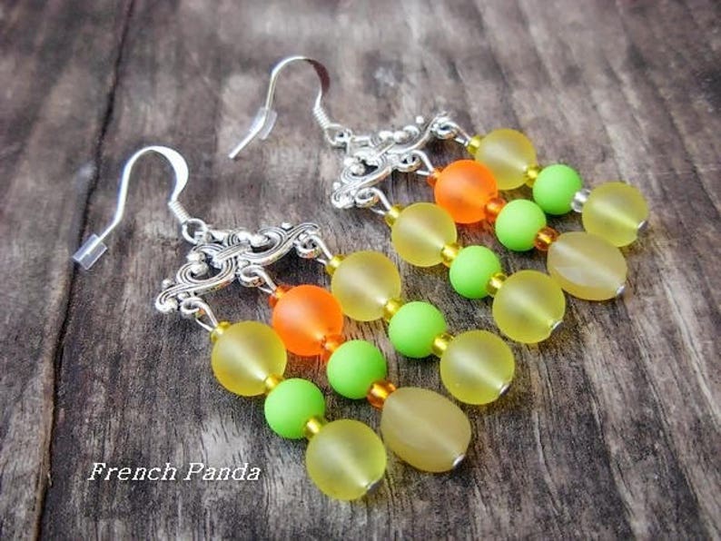 glass beads. Earrings boho silver