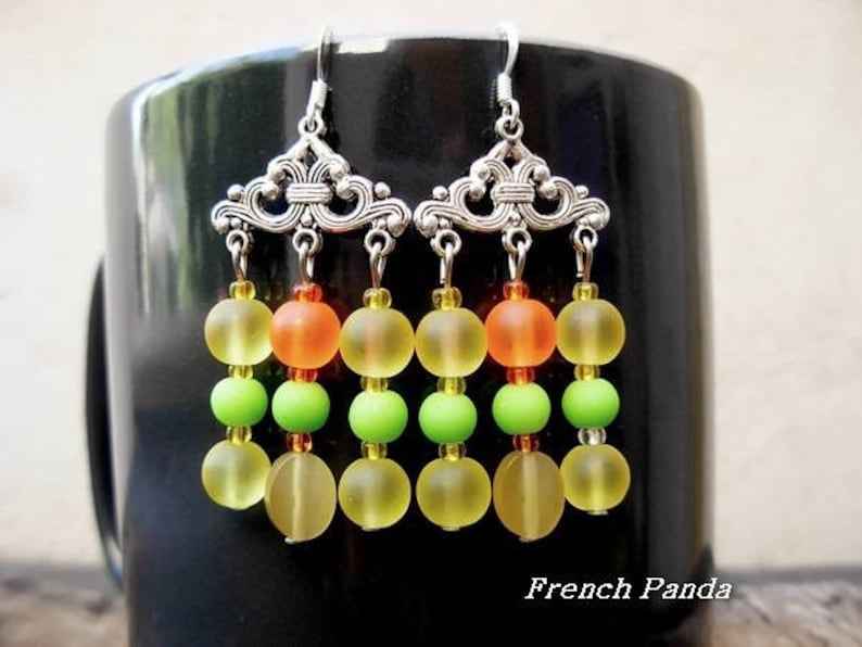 glass beads. Earrings boho silver