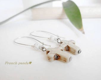 Beautiful pair of Howlite cross earrings