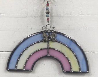 STAINED GLASS RAINBOW - Pastel Rainbow suncatcher - glass art - stained glass window hangings