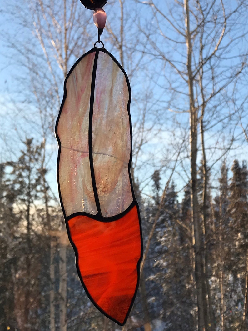 stained glass window hanging glass art STAINED GLASS FEATHER glass feather suncatcher
