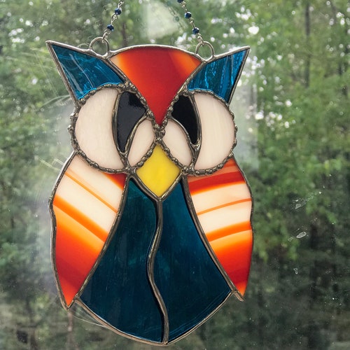 STAINED GLASS OWL - glass order art - stained glass window hangings - Owl Suncatcher