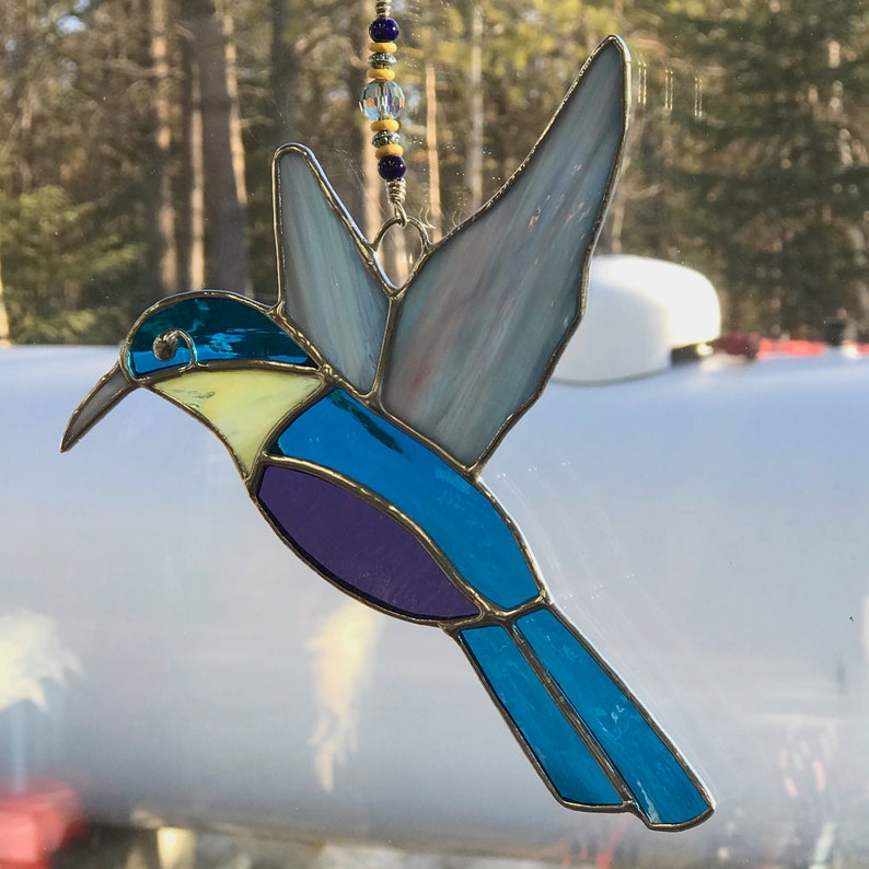 stained glass window hangings STAINED GLASS HUMMINGBIRD hummingbird suncatcher glass art