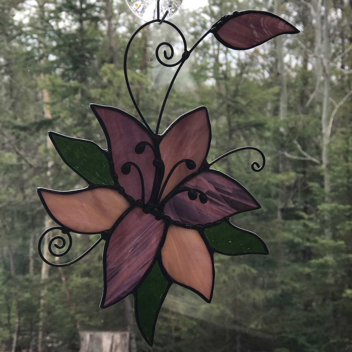 STAINED GLASS LILY Glass Art Stained Glass Window Hangings Etsy Hong Kong