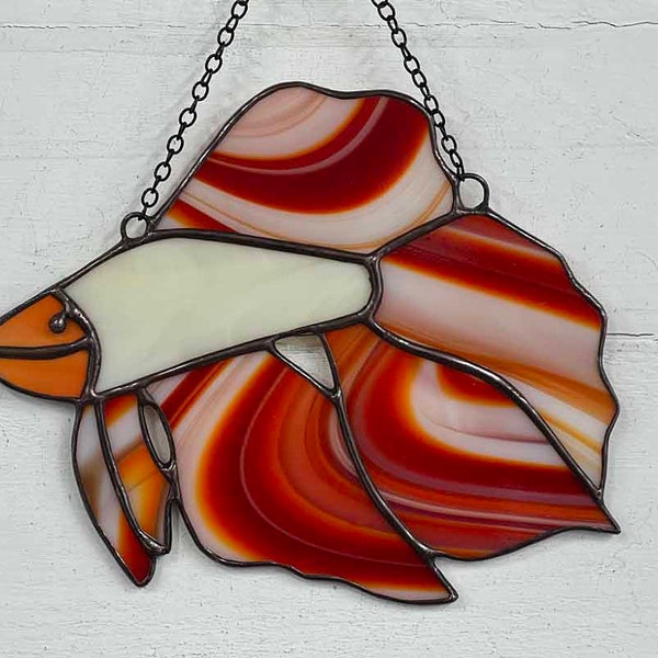 STAINED GLASS FISH - glass art - stained glass window hangings - Siamese Fighting Fish suncatcher - Beta fish suncatcher