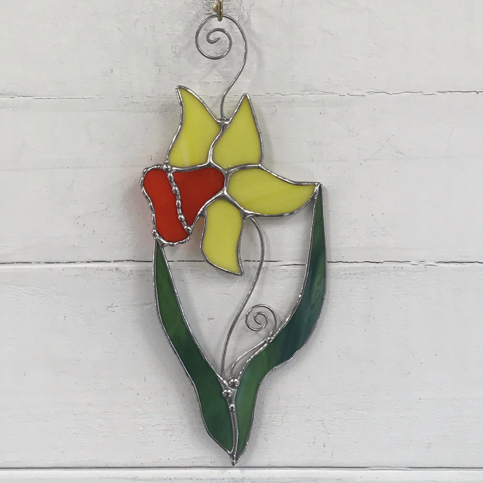 STAINED GLASS DAFFODIL glass art stained glass window | Etsy