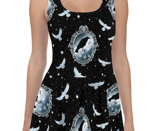 Moon Raven Skater Dress, Plus Size Goth Dress, Size XS - 3XL