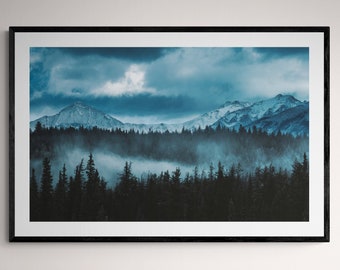 Cloudy Forest Photo Print, Foggy Mountain Photo, Cloudy Mountain Print, Moody Forest Photo, Forest Home Decor, Jasper Photo