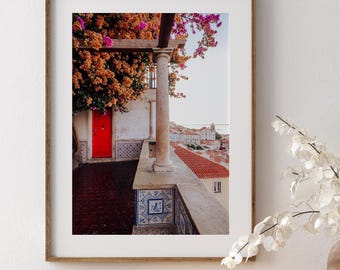 Lisbon Portugal Photo Print, Miradouro de Santa Luzia, Portugal Travel Poster, Floral Door, Mediterranean Art, Lisbon Wall Art