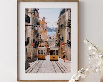 Impresión fotográfica del tranvía de Lisboa, Elevador da Bica, Portugal Travel Art