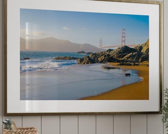 Baker Beach San Francisco Photo, Framed San Francisco Wall Art, Beach Waves Photograph, Very Large Photo Gift, Office Decor