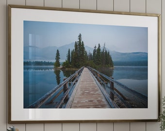 Pyramid Island Print, Jasper National Park, Pyramid Lake, Jasper Photography, Bridge Photography, Canada Nature Photo, Cosy home item