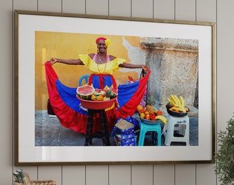 Colombia Wall Art, Colombia Fruit Stand Woman, Cartagena Photo, Frutera Colorida, Colombia Home Decor, Travel Photo