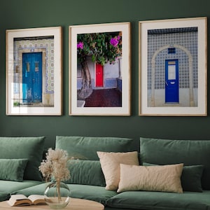 Lisbon Doors Photography Print Set of 3 – Portugal Wall Art with Azulejo Tiles, European Architecture Door Prints, Travel Home Decor