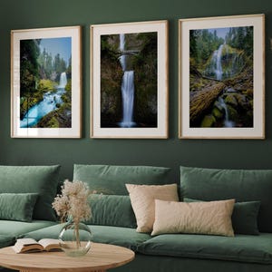 Oregon Waterfalls Set of 3 Prints, Oregon Wall Art, Waterfall Decor, PNW Print Set, Framed Waterfall Photo, Unframed or Framed