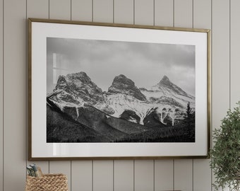 Three Sisters Black and White Mountain Wall Art, Black and White Mountain Photo, Canmore Wall Art, Canmore Photo, Banff Wall Art