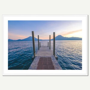Guatemala Wall Art, Lake Atitlan Photo, Volcano Print, Sunset Dock Photography, Framed Fine Art, Home Decor Gift for Dad