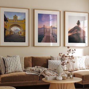 Guatemala Set of 3 Prints, Guatemala Wall Art, Antigua Print, Lake Atitlan Print, Fuego Volcano, Fine Art Photography