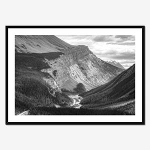 Black and White Banff Print, Alberta Mountain Photography, Rocky Mountains Wall Art, Wilcox Pass Photo, Canada Home Decor