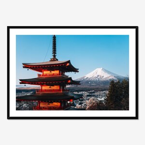 Mt Fuji Chureito Pagoda Poster Print, Mt Fuji Photo, Japan Landscape Print, Japanese Wall Art, Mountain Wall Art, Framed or Unframed