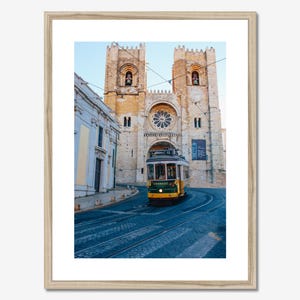 Lisbon Portugal Wall Art – Yellow Tram Photo Print, Sé Cathedral Architecture, European Travel Home Decor