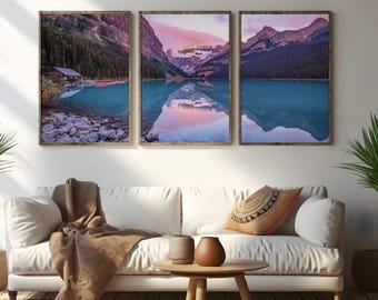 Lake Louise Sunrise Triptych Print Set,  Canadian Rockies Wall Decor