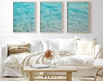 Tryptyk „Błękitna woda”, zestaw 3 zdjęć plaż nadmorskich