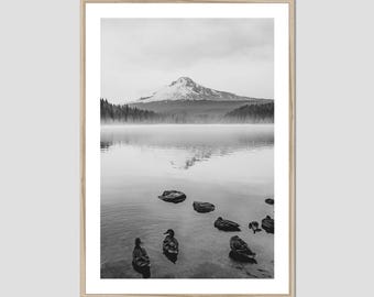 Mt Hood Print: Black and White Mountain Landscape Photography