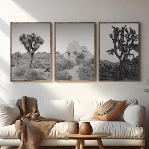 Joshua Tree Set of 3 Black and White Prints, Desert Print Set, Boho Wall Decor, Black and White California Prints, California Print Set