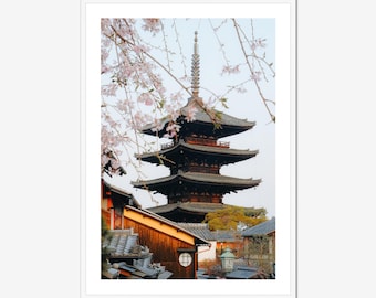 Kyoto Yasaka Pagoda Sakura Print – Cherry Blossom Japanese Temple Photography