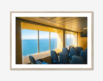 Ferry Sunset Print, Vancouver Island Coastal Travel, Warm Ocean Window Photography