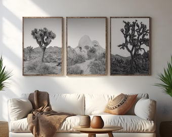 Joshua Tree National Park Prints: Black and White Desert Wall Art Set
