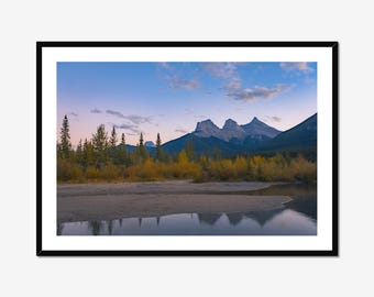 Three Sisters Sunset Print – Canmore Mountain Photography Wall Art, Alberta Landscape, Nature Home Decor