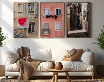 Lisbon Laundry Wall Art Print Set of 3 | Portugal Travel Photography