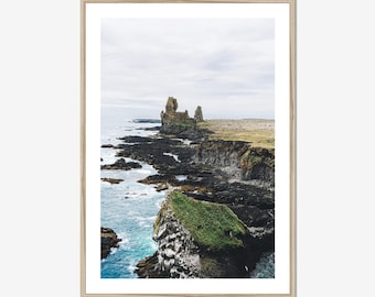 Lóndrangar Basalt Cliffs Iceland Print Snæfellsnes Coastal Landscape Wall Art