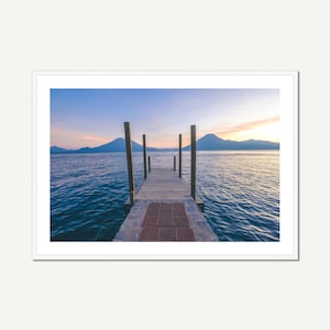 Guatemala Wall Art, Lake Atitlan Photo, Volcano Print, Sunset Dock Photography, Framed Fine Art, Home Decor Gift for Dad