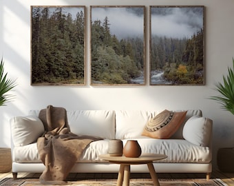 Printset Pacific Northwest Forest River, humeurig drieluik Vancouvereiland