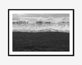 Black Sand Beach Print | Iceland Coastal Wall Art, Minimalist Ocean Photography