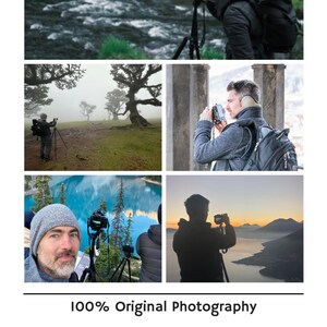 The image is a collage of four photographs depicting various scenes and subjects, including a person with a camera, a person with a backpack, a person with a camera, and a person with a camera. The image is 100% original photography, and it does not contain any stock images or licensed photos. The image also expresses gratitude for supporting authentic photography.