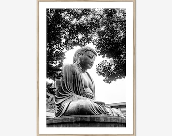 Estampado de Buda en blanco y negro, fotografía de Kamakura, decoración de fotografía zen