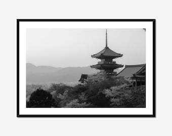 Kyoto Temple Print: Kiyomizu-dera Black and White Zen Wall Art