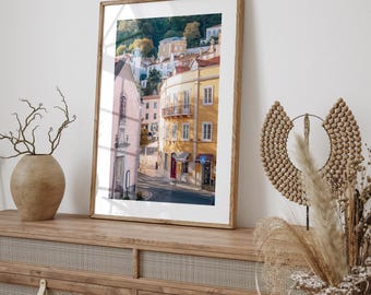 Sintra Portugal Photo Print, Portugal Wall Art, Colorful Streets, Europe Travel Poster, Pastel houses photo, Portuguese streets