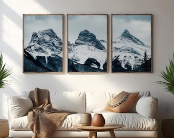 Three Sisters Mountain Triptych Print Set, Canmore Wall Art