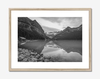 Lake Louise Black and White Photo Print: Banff Mountain Wall Art