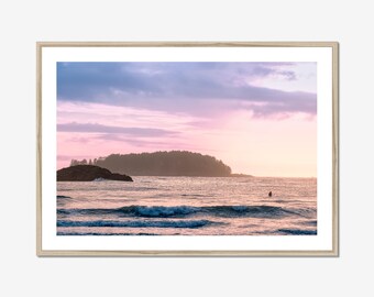 Pastel Tofino Beach Print, Vancouver Island Coastal Wall Art, Pink Ocean Sunset Photography