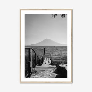 Black and White Lake Atitlan Guatemala Photo Print, Calm Pier Print, Lake Atitlan Wall Art, Framed Guatemala Wall Art