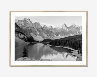 Banff Moraine Lake Photo Print: Black and White Mountain Art