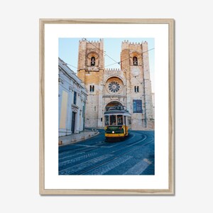 Lisbon Portugal Wall Art – Yellow Tram Photo Print, Sé Cathedral Architecture, European Travel Home Decor