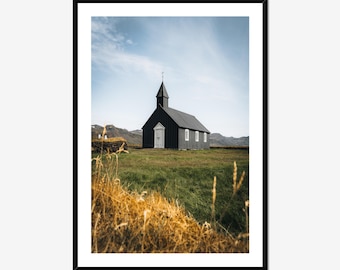 Black Church of Búðir Print | Iceland Wall Art, Scandinavian Decor
