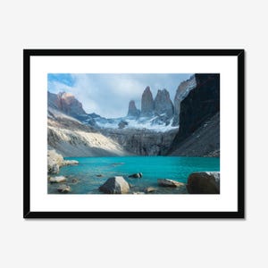 Torres del Paine Photo Print, Mountain Poster, Three Towers Patagonia Photo, Patagonia Wall Art, Large Framed Fine Art Print